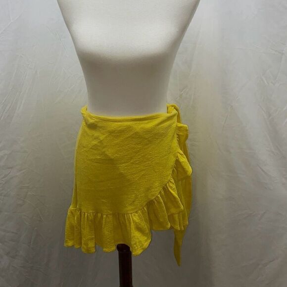 Zara bright lemon yellow wrap mini skirt ruffle hem XS - Picture 3 of 10
